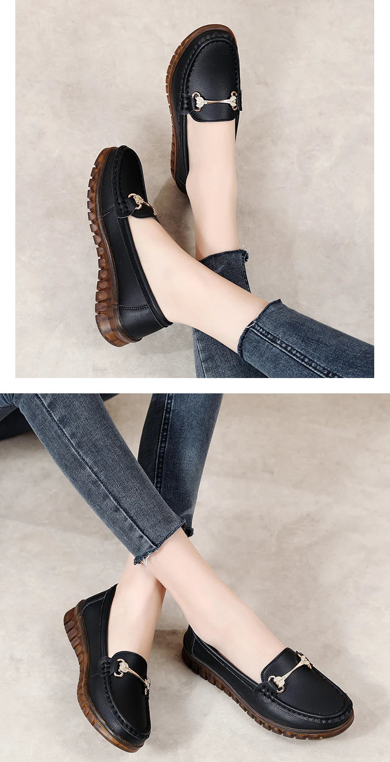 2024 New Classic Leather for Women Fashion Casual Comfortable Loafers Ladies Women Flat Soft Shoes - reetell