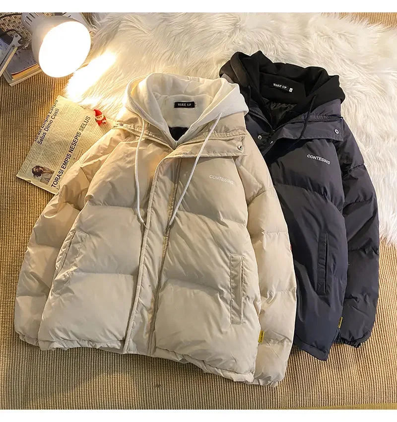 Korean fashion Version Winter Leisure Cotton Clothes Women Y2K Multi-functional Fake Two Pocket Zipper Down Jacket Thick Coat - reetell