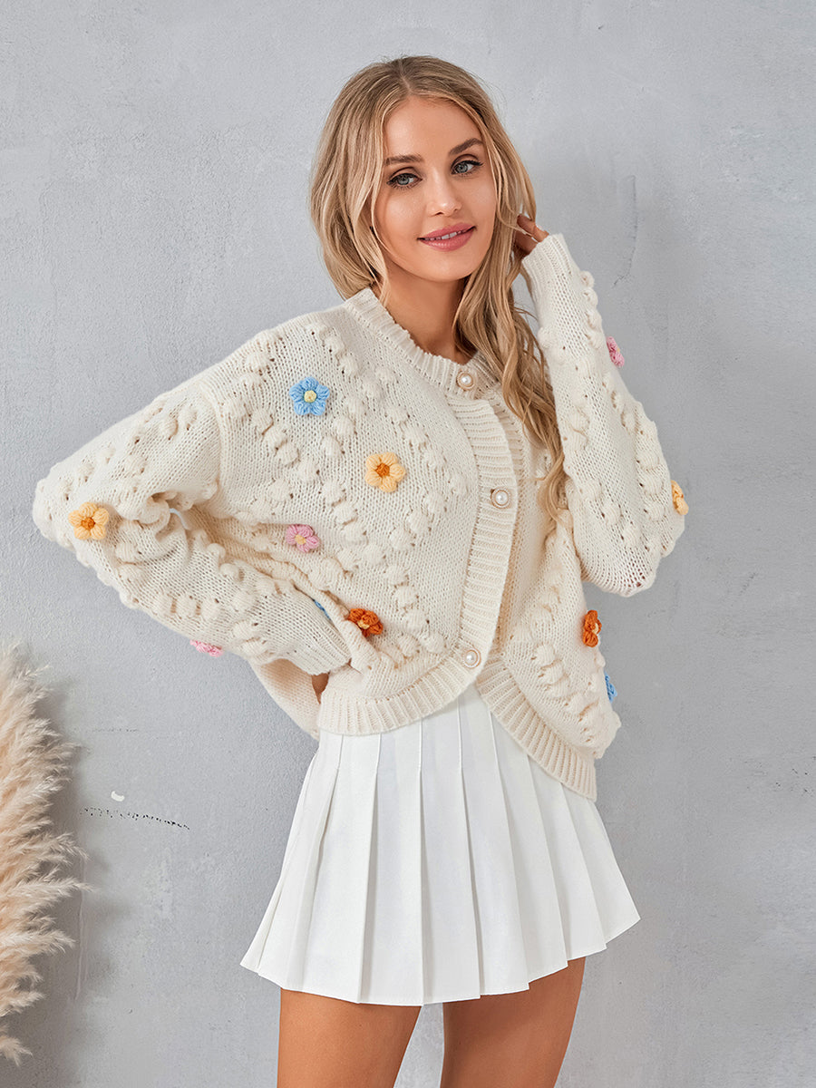 Womens Y2k Cardigan Sweaters 3D Flower Crochet Knitted Bolero Shrug Top Aesthetic Kawaii 90s Jacket Back to College - reetell