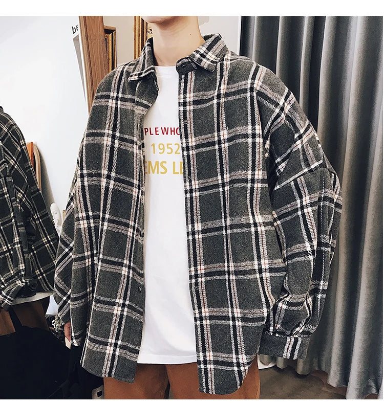 LAPPSTER-Youth  Long Sleeve Winter Y2k Streetwear Fleece Shirts Flannel Harajuku Plaid Shirt Vintage Korean Fashions Clothes