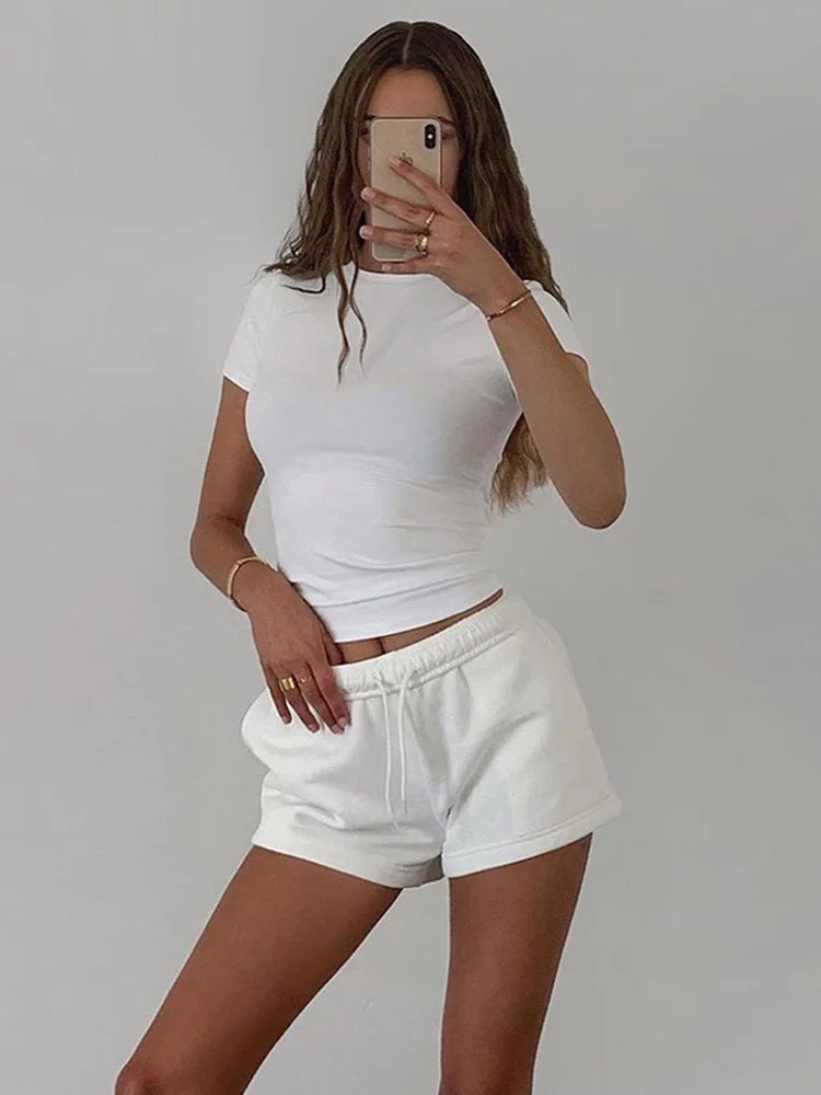 2023 Spring New Short Sleeve T-Shirt Women Solid Simple Casual Soft All-Match Hot Basic Crop Tops Tees Summer Fashion - reetell