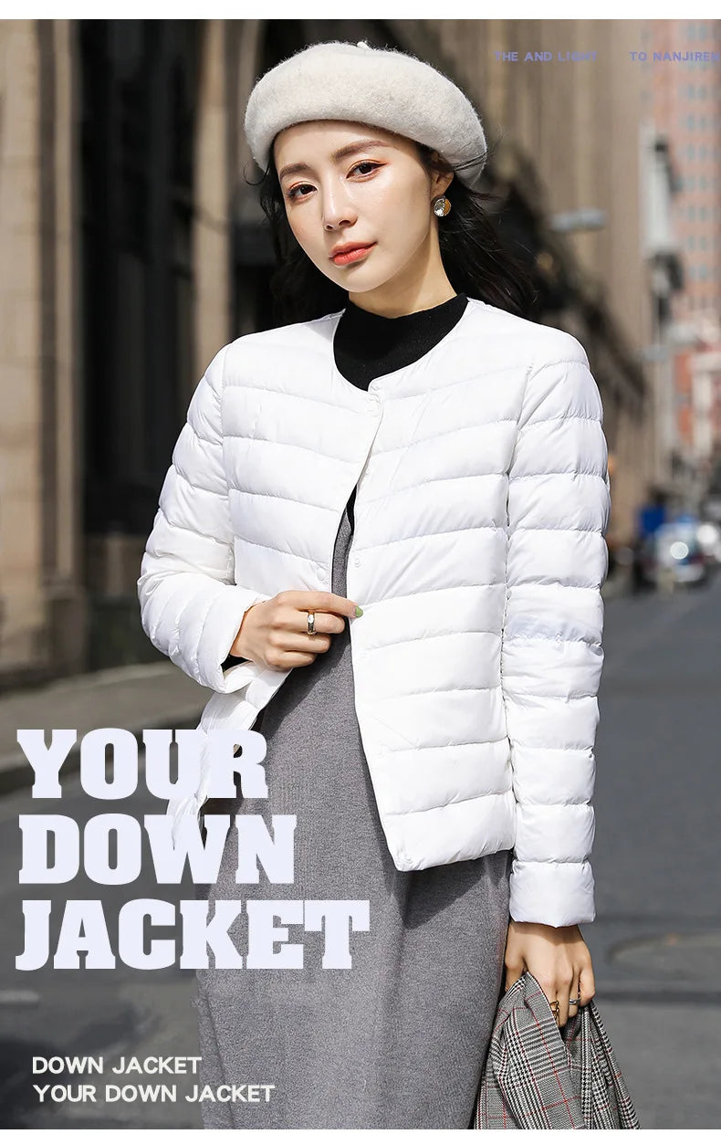 2024 New Arrivals Autumn Winter Warm Women White Duck Down Slim Jackets Female Fashion Ultra Lightweight Packable Puffer Coats - reetell