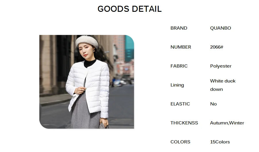 2024 New Arrivals Autumn Winter Warm Women White Duck Down Slim Jackets Female Fashion Ultra Lightweight Packable Puffer Coats - reetell