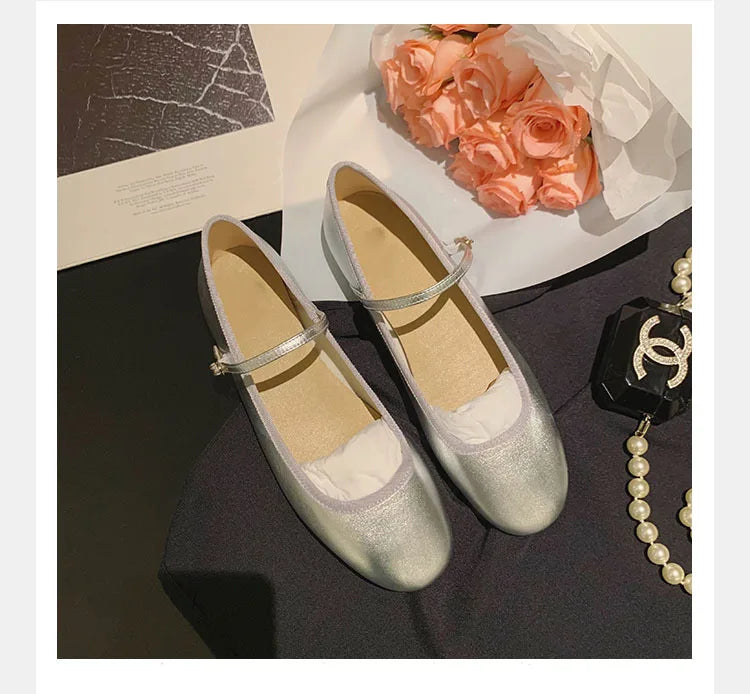 Zapatillas French Flat Bottomed Women Shoe Autumn Shallow Cut Mary Jane Shoe One Line Leather Shoe Ballet Single Shoe Women Shoe - reetell