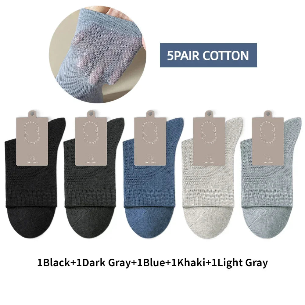 5 Pairs Men High Quality 96% Pure Cotton Socks Antibiosis Business Deodorant Sock Mesh Breathable Male Solid Color Casual Summer