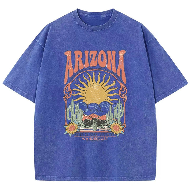 Fashion Women Cotton Washed T-Shirt Beautiful Arizona Wildlife Vacation Invites You Print Tops Casual Loose Tees Vintage Clothes - reetell