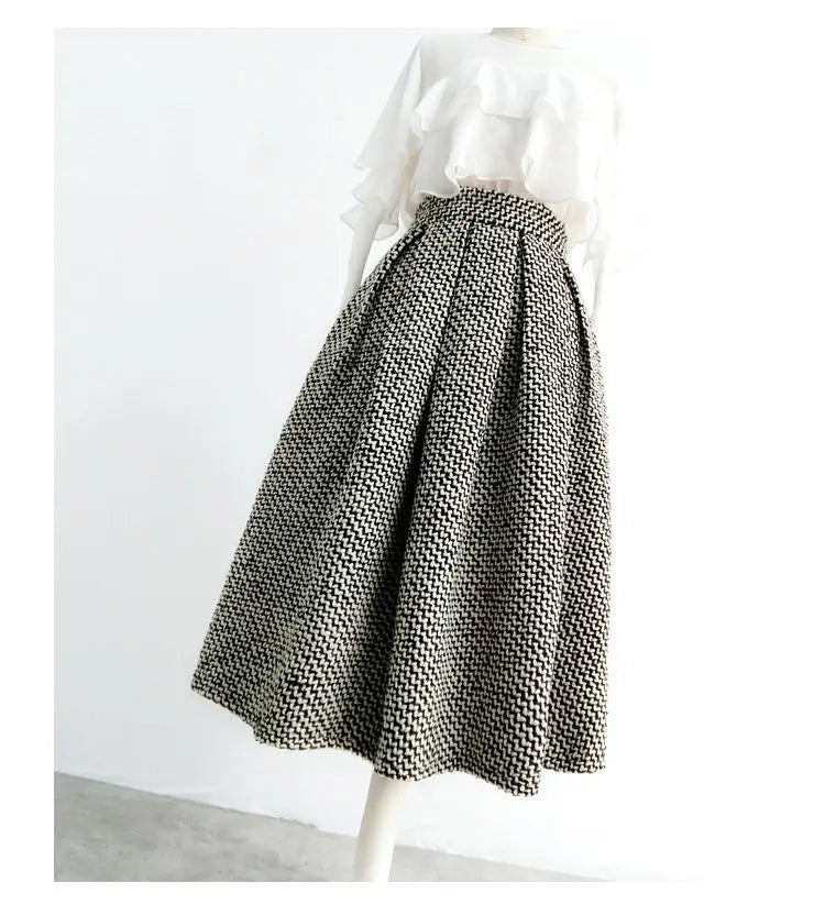 2023 New Autumn and Winter Fashion Thousand Bird Checker Half Skirt Temperament Commuter Women's High Waist Poached Skirt - reetell