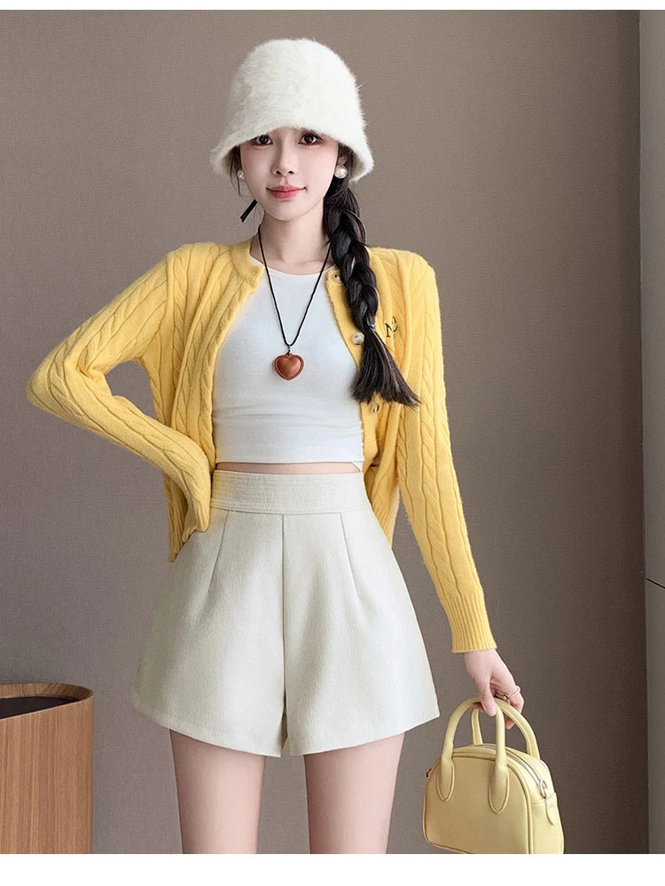 Fashion New Autumn Office Lady Womens Shorts Apricot Black Shorts Women High Waist Short Mujer Shorts for Women D28 - reetell