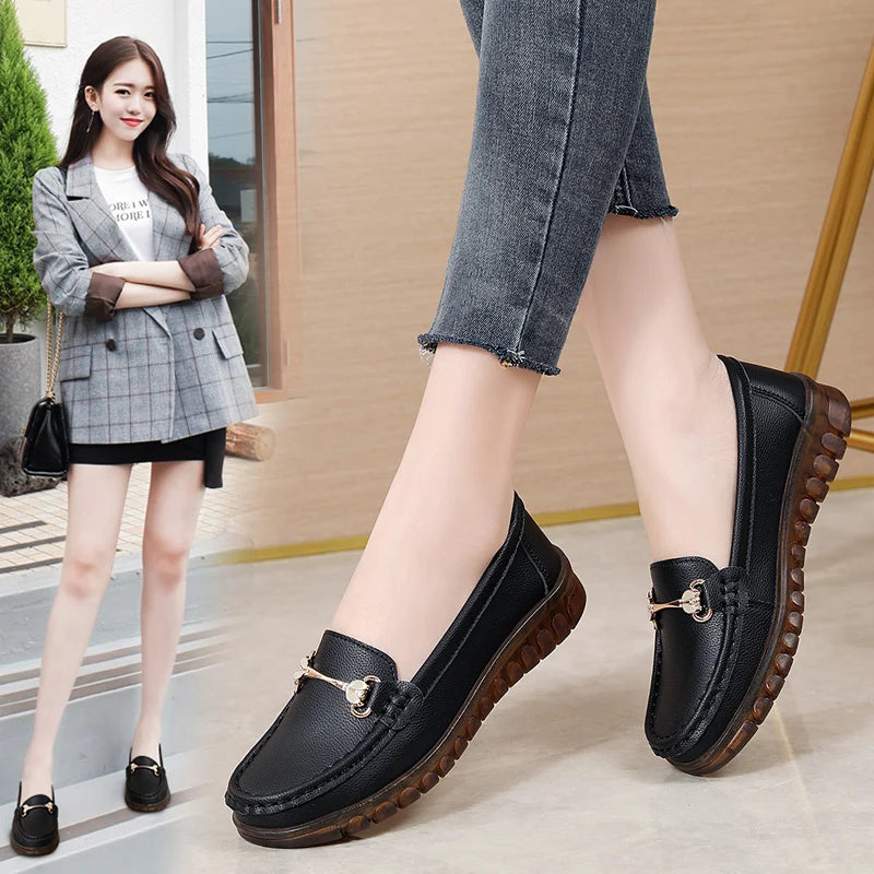 2024 New Classic Leather for Women Fashion Casual Comfortable Loafers Ladies Women Flat Soft Shoes - reetell