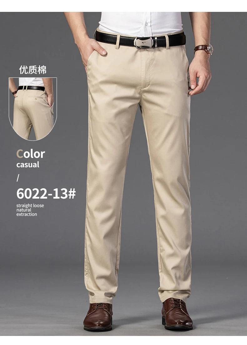 KUBRO Men's Summer Thin Fashion Business Casual Suit Pants Long Pants Men's Elastic Straight Sleeve Formal Pants Plus Size 28-40 - reetell