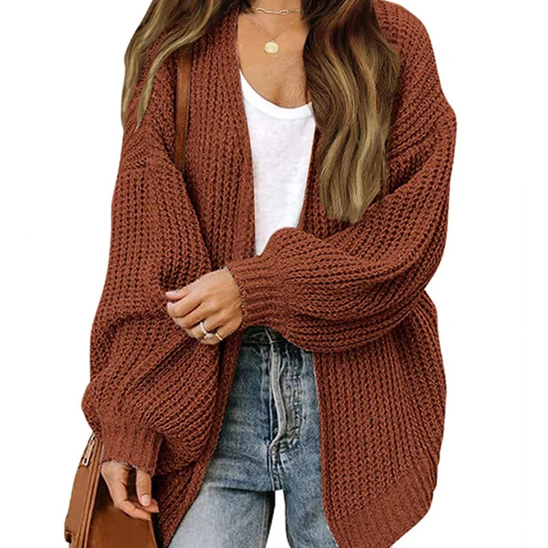 ITOOLIN Winter Women Solid Cardigan Sweater Coat Loose Casual Lantern Sleeve Jacket  For Women Autumn Knitted Coat 2023 - reetell