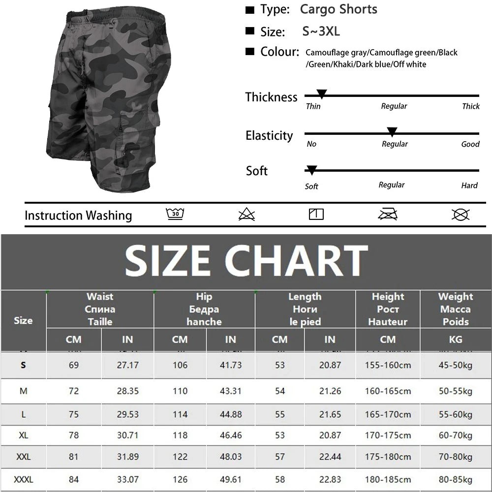 Men's Cargo Shorts Mens Tactical Shorts Casual Big Pocket Sports Slacks Casual Fashion Knee-length Cargo Short Pants Summer Male - reetell