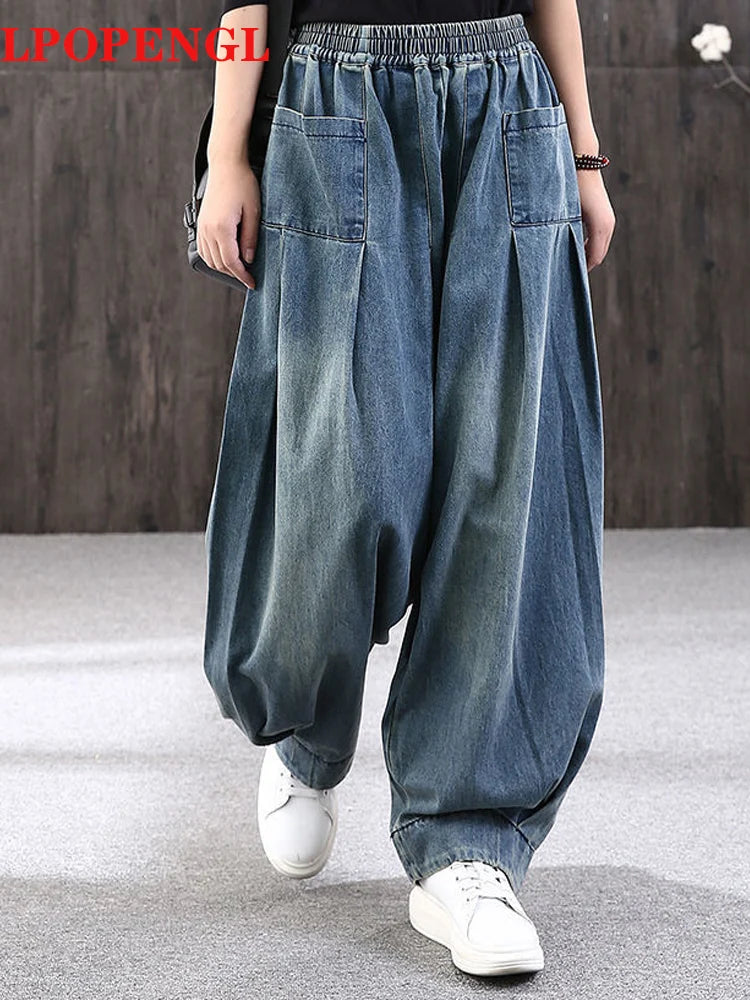 New Baggy Oversize Jeans Women Denim Casual Cross Pants Female Vintage Harem Pants Trousers Bloomers 2024 Mom Wide Leg Jeans - reetell