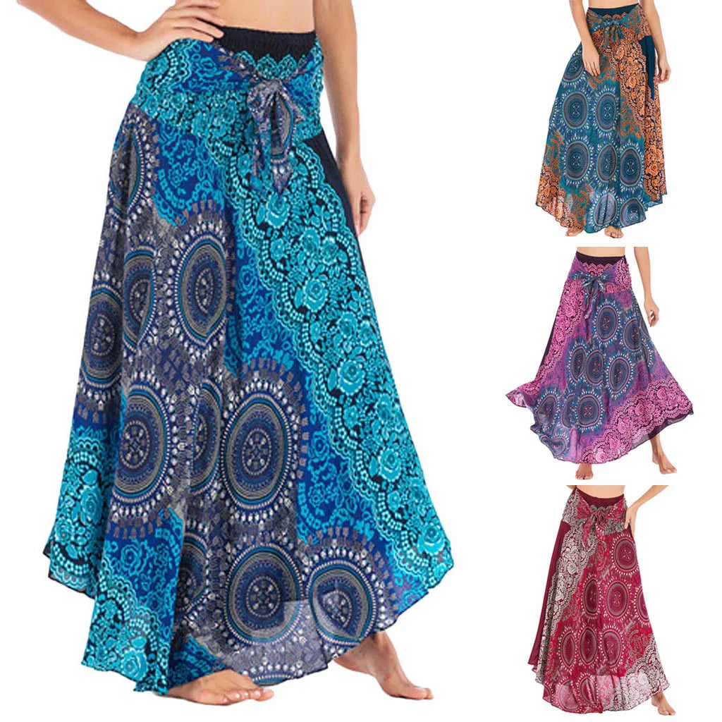 Summer Long Skirts Women Bottom Boho Vintage Two Way Wear Beach Dress Maxi Skirt Woman Clothes Saia Jupe Femme Bohemian Faldas - reetell