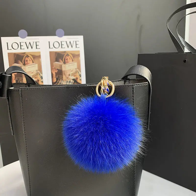 2024 Fluffy Real Fox Fur Ball Poms Keychain For Women Luxury Pompom Keyring Accessories Bag Decoration Emo Trinket Jewelry Gifts