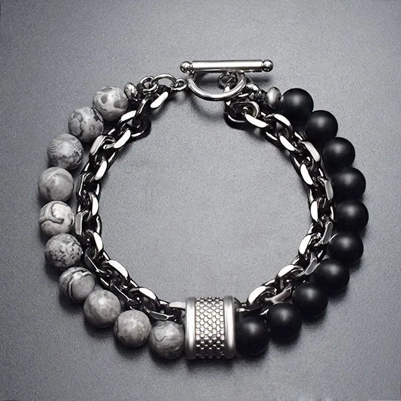 New 2020 Men's Tiger Eye Stone Beaded Bracelet Stainless Steel Gunmetal Link Chain Yoga Bracelet Male Jewelry Dropshipping