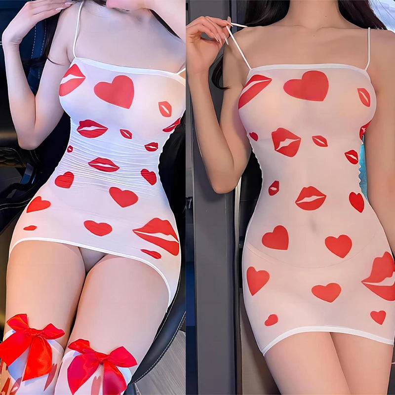 Dress Esports style jumpsuit with buttocks skirt, printed butterfly stockings with kiss marks Woman clothing Women party dress - reetell