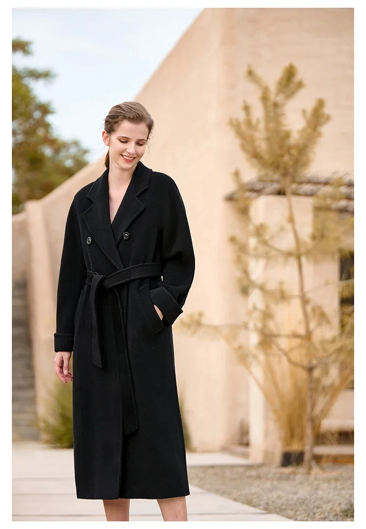 Women's Coat Double-sided 10% Cashmere 90% Wool Women's Long Coat Jacket, 2024 Winter New Long Cashmere Coat Women - reetell