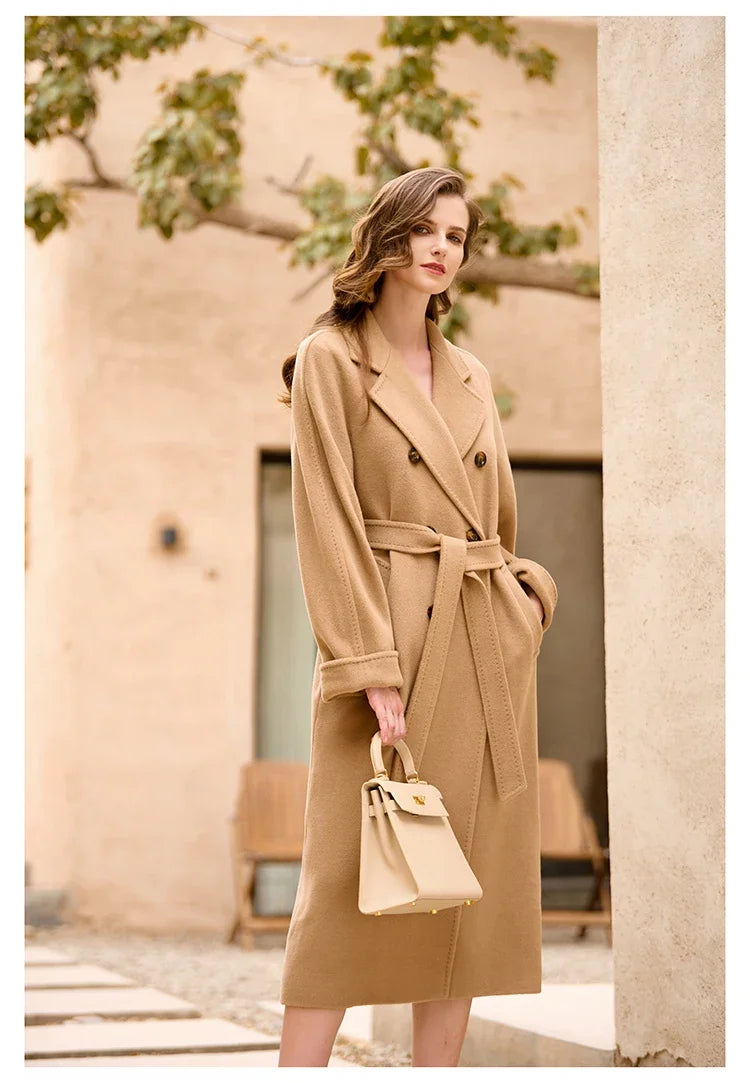 Women's Coat Double-sided 10% Cashmere 90% Wool Women's Long Coat Jacket, 2024 Winter New Long Cashmere Coat Women - reetell