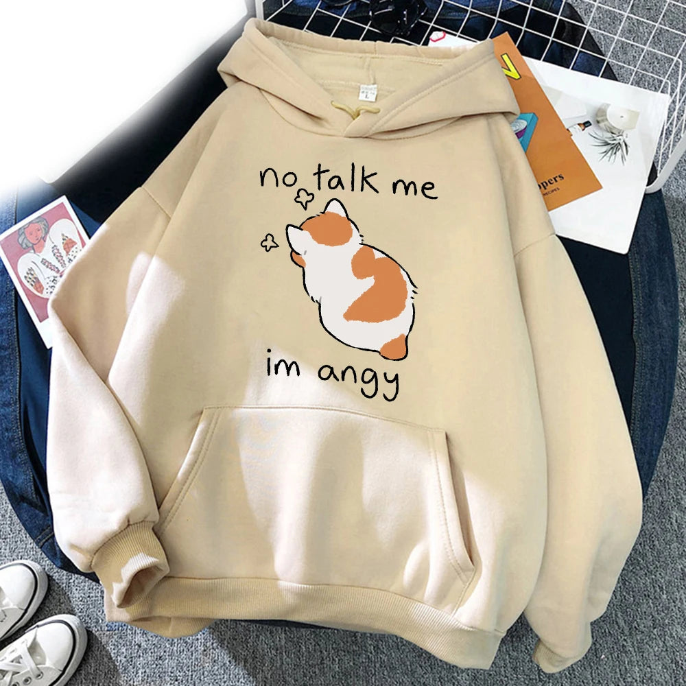 Funny No Talk Me Cute Angry Cat Hoodies Printed Men Woman Fashion Hoodie Hooded Sweatshirts Pullovers Unisex Tracksuits Clothing - reetell