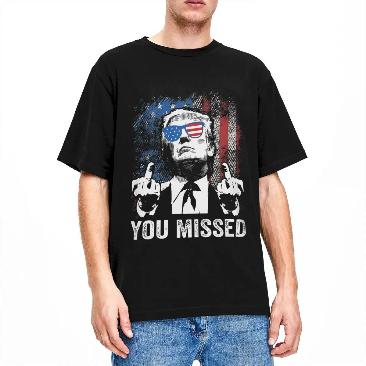 Men Women Shooting At Trump Rally Shirt New Arrival Pure Cotton T Shirts Funny Trump You Missed Top Tee Clothes - reetell