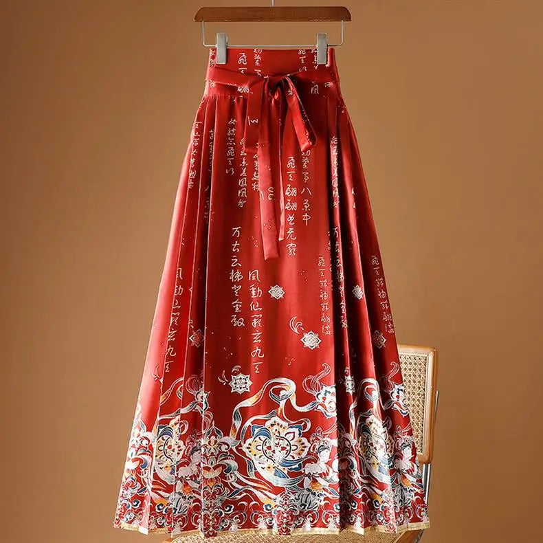 Vintage Maxi Chinese Style Horse Face Skirts for Women Saia One-piece Long Hanfu Pleated Skirt Woman Clothing Faldas Harajuku - reetell