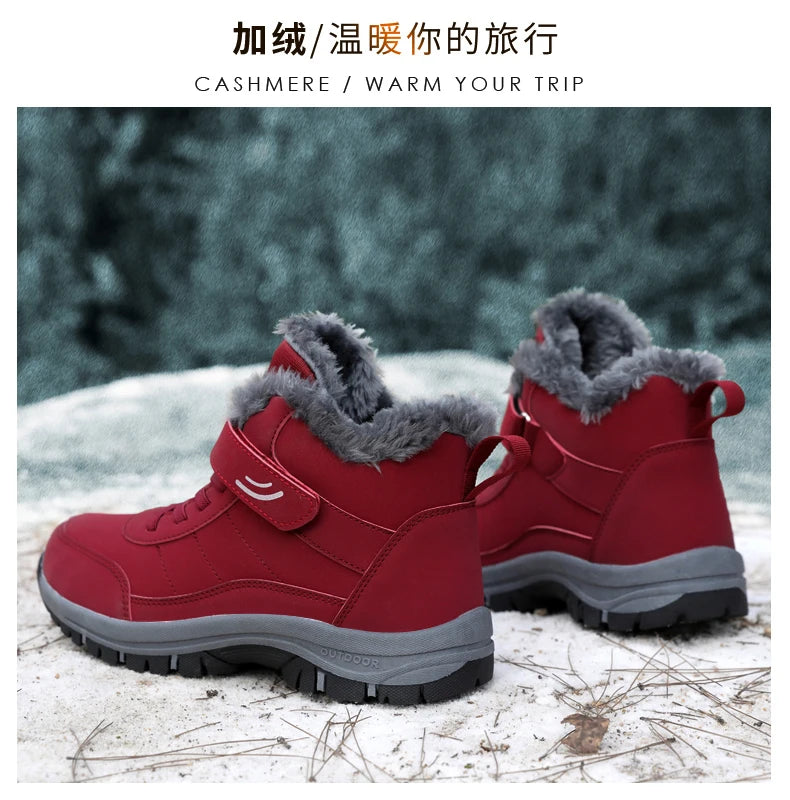 Winter Women Snow Boots Warm Plus Velvet Men Cotton Shoes Windproof Women's Boots Comfortable Casual Shoes Non-slip Hiking Boots - reetell