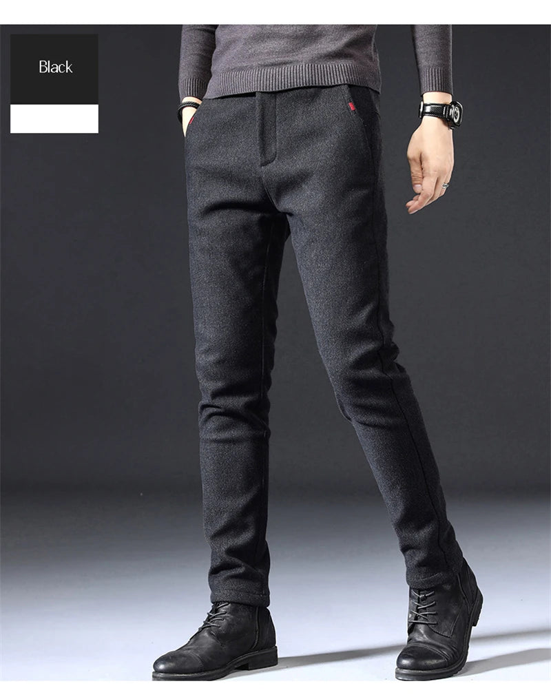 2023 New Autumn Winter Classic Work Stretch Pants Men Cotton Business Slim Fit Grey Black Korea Thick Casual Cargo Trousers Male - reetell