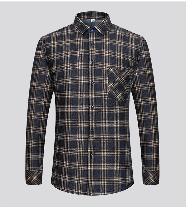 Autumn Winter Thicken Fleece Shirt Men Business Plaid Shirt Long Sleeve Warm Clothes Turn Down Collar Button Up Shirts Classic - reetell