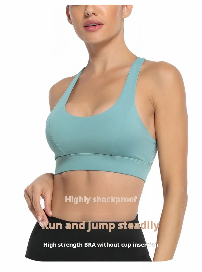 Women's back breathable mesh sports bra shockproof skin-friendly gathered chest fitness running workout yoga wear vest bra - reetell