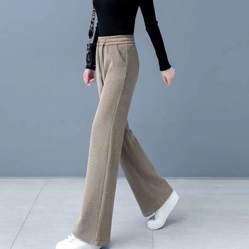 Women's Straight strappy trousers Drapey Corduroy High-waisted loose slimming Wide-Leg Pants  Spring Autumn cotton velvet pants - reetell