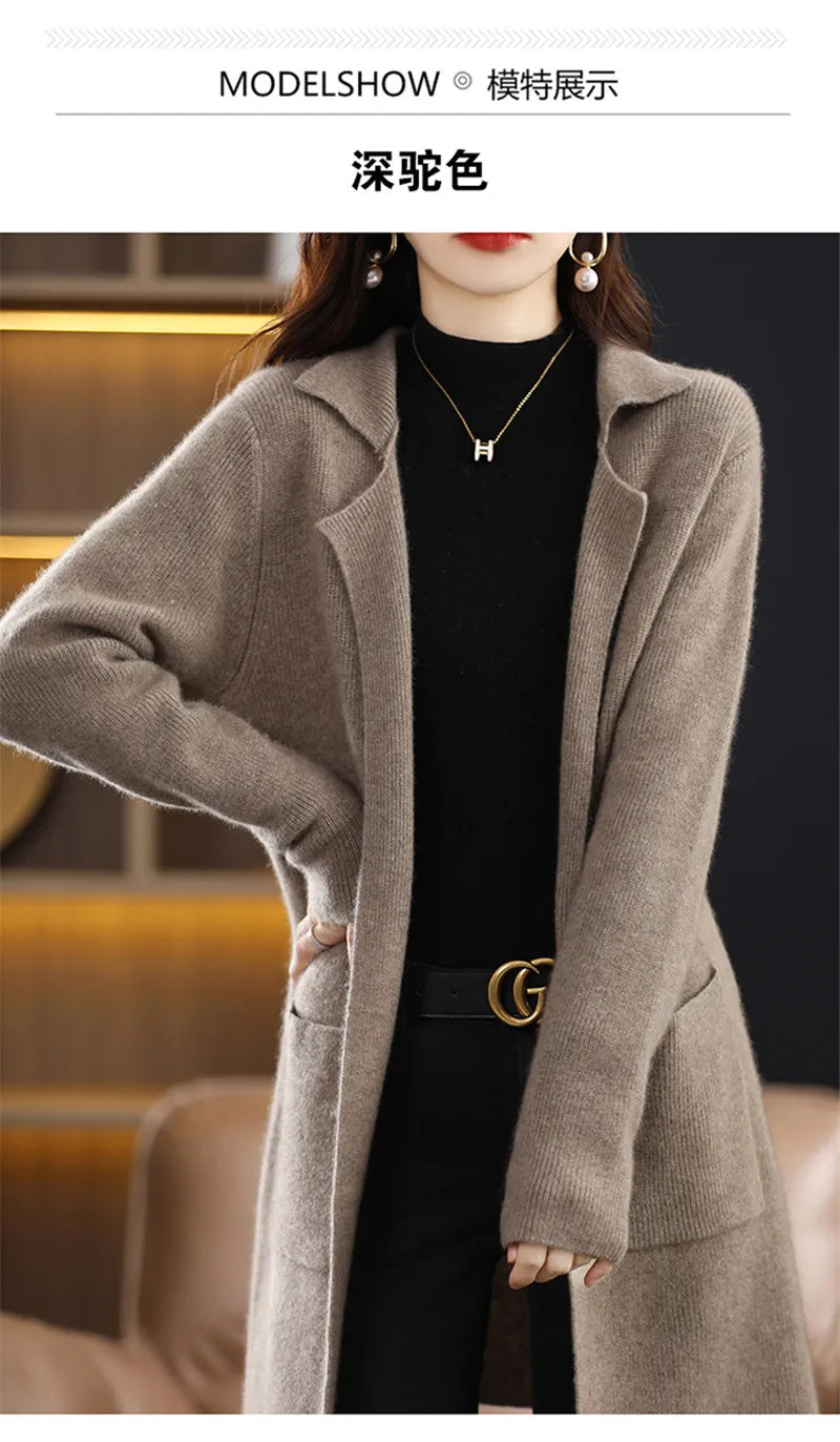 Limiguyue Wool Cashmere Sweater Long  Jacket Turn Down Collar Knit Cardigan Women Winter Autumn Soft Warm Knitwear Coat E329 - reetell