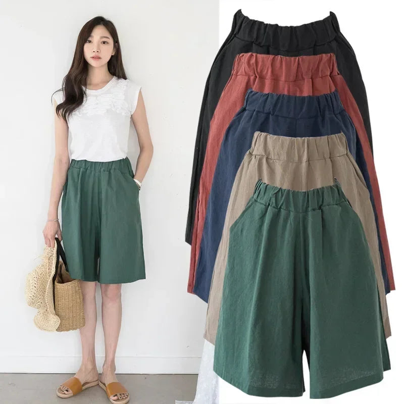 Women High Waisted Shorts Female Wide Leg Trousers With Pocket Oversized Summer Casual Clothing Office Lady Loose Short Pants - reetell