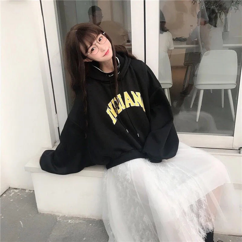 Autumn Thick Women Hoodies Fashion Loose Fake Two Piece Letter Printing Tops Harajuku Warm Preppy All Match Crop Sweatshirts - reetell