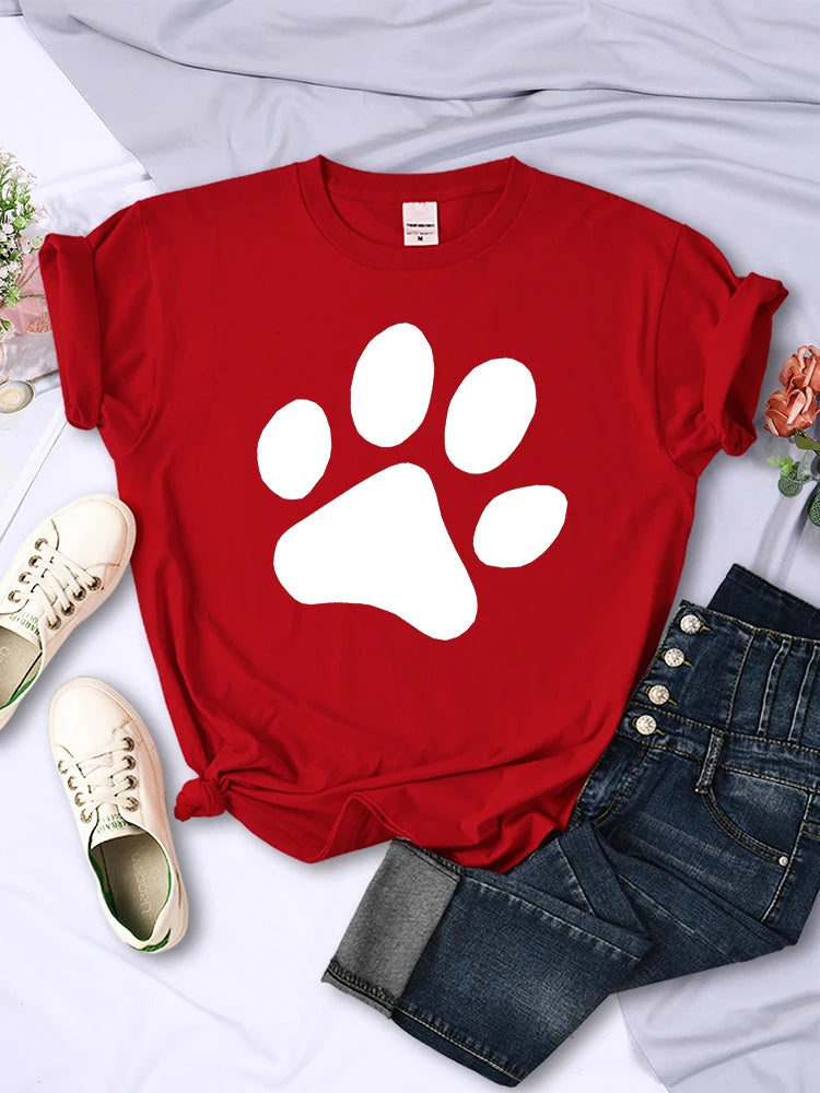 Funny Puppy Paw T Shirt For Women Street Personality Trend Tops Casual Vintage Tee Clothing Breathable O-Neck Womens T-Shirts - reetell