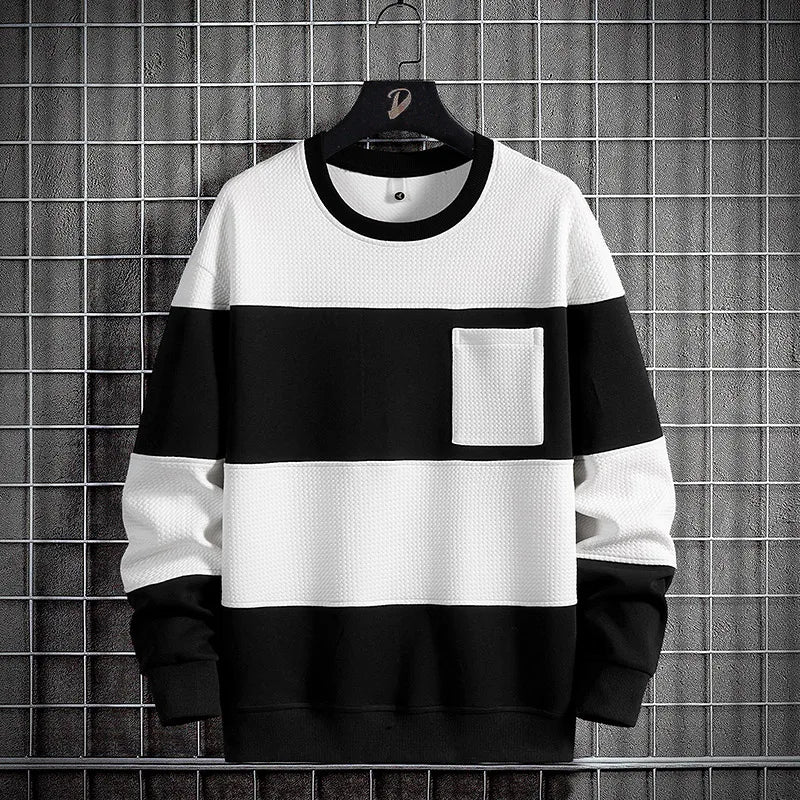 2024 Spring Men Stripe Sweatshirt Cotton Oversized Hoodies Men Long Sleeve O-Neck Pullovers Male Streetwear Fashion Tops 6Xl 8Xl - reetell