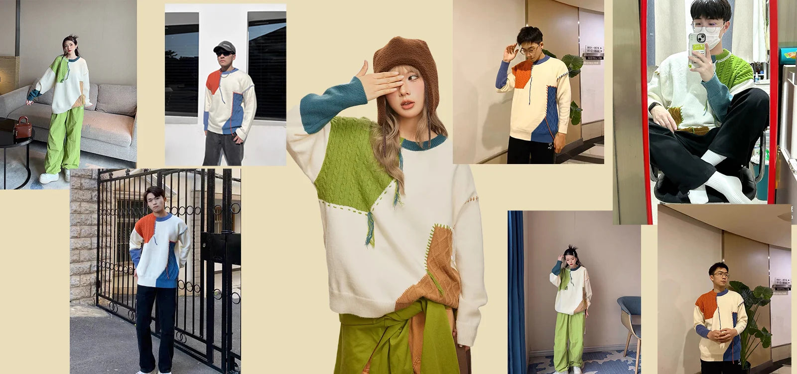 2024 Autumn Winter Warm Sweaters Patchwork Pullovers Korean Style Round Neck Knitted Sweater Men Women Fashion Knitwear - reetell