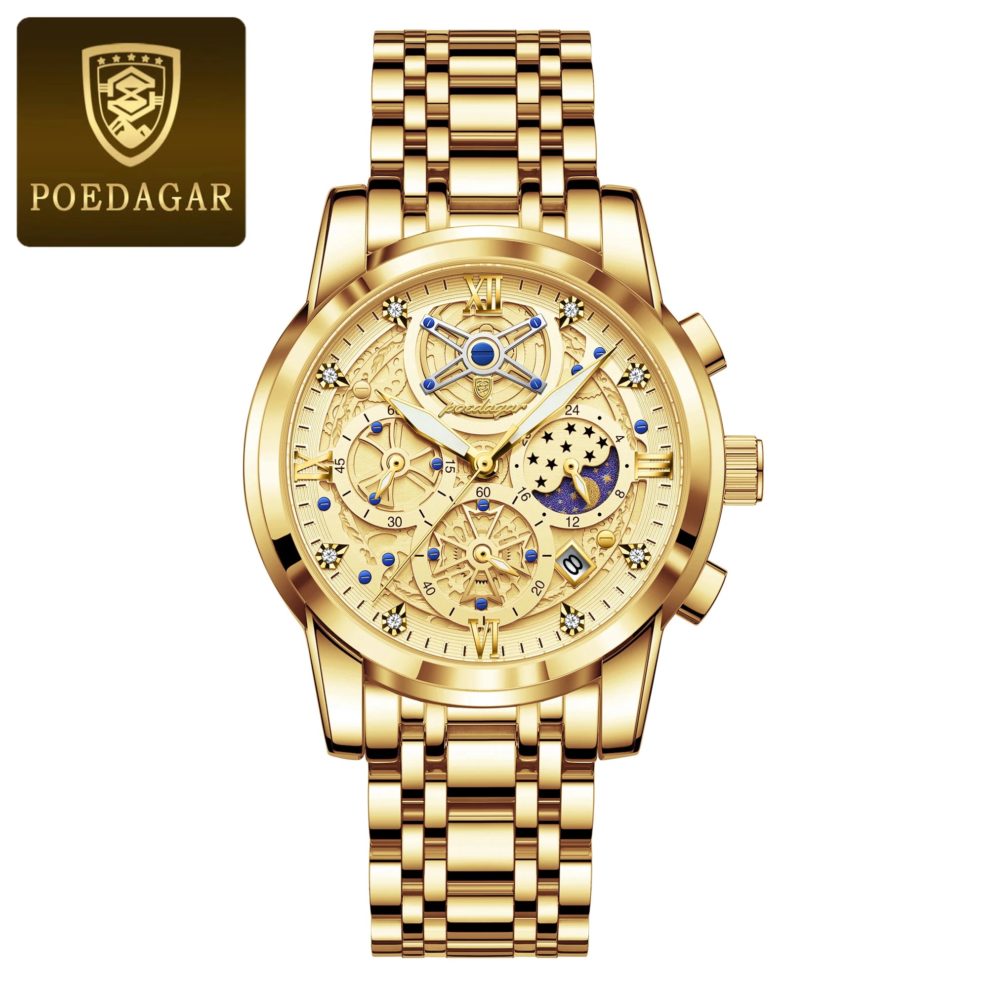 POEDAGAR Luxury High Quality Man Watch Waterproof Luminous Chronograph Date Men Watch Stainless Steel Quartz Men's Watches Reloj