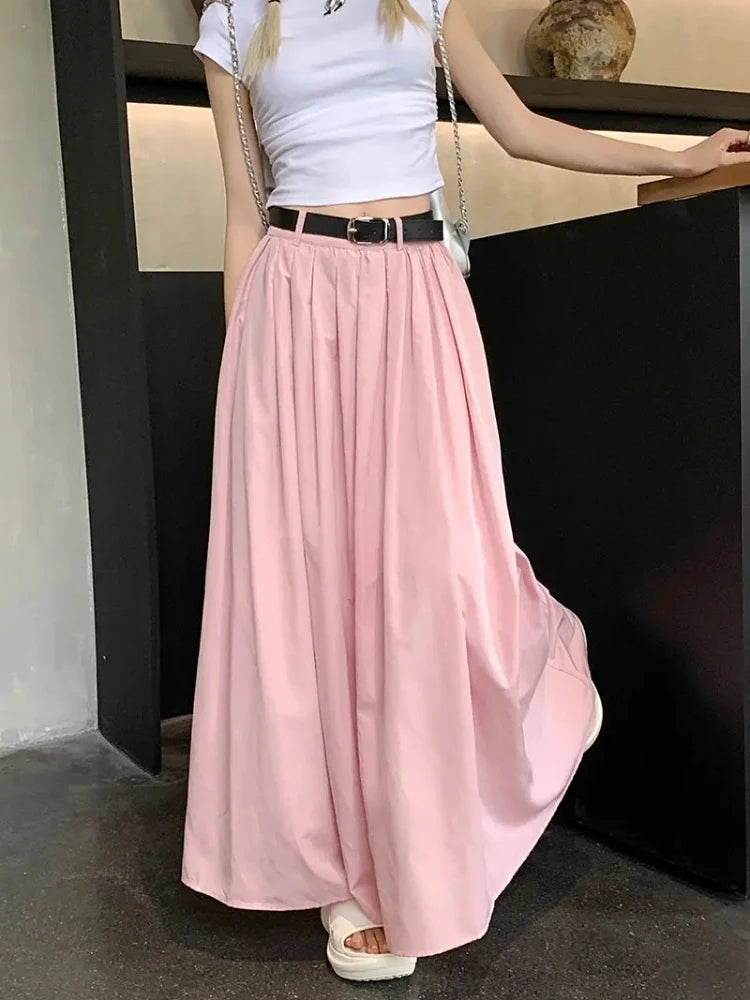 Y2K American Vintage Skirt Women Side Striped Designer Parachute Cargo Skirts Korean Casual Loose Drawstring Aesthetics Skirts - reetell