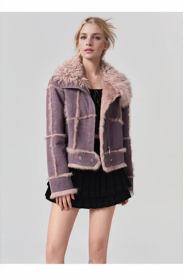 2024 Winter Short Style Fur Women Sheepskin Jacket Tanned Suede Luxury With 100%Natural Rabbit Lining Luxury Fashion Fur Coat - reetell