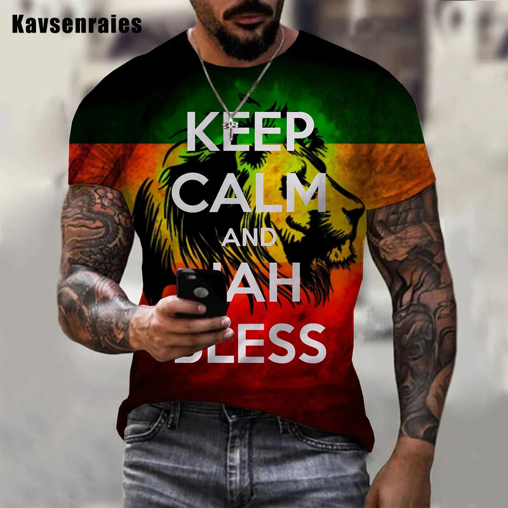 Personality  Jah Bless Printed 3D Men T-Shirt Boys Unisex Casual Fashion Reggae Round Neck Short Sleeve T-shirt 5XL - reetell