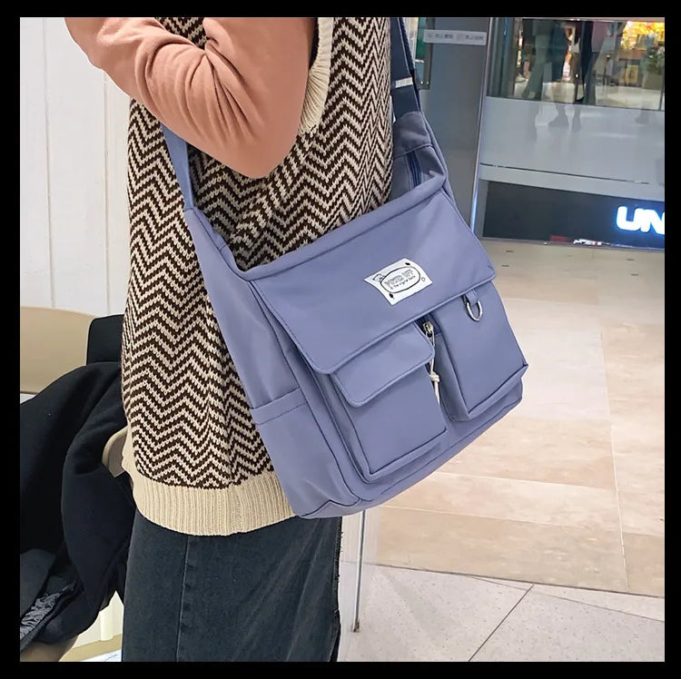 Korean Ulzzang Messenger Bag Women New 2023 Nylon Bags Multipockets Crossbody Bags For Women School Book Shoulder Bag Girls Sac - reetell