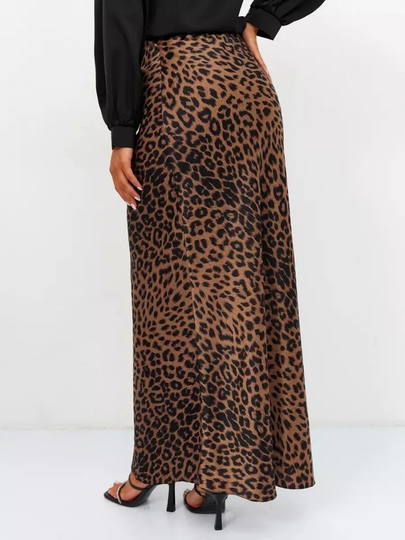 Sexy Leopard Print Long Skirts For Women 2024 Summer Fashion Vintage Women's Satin Maxi Skirt Female High Waist A-Line Skirt - reetell