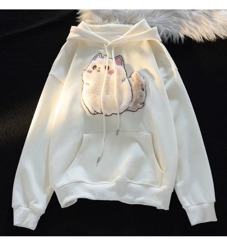 2023 Spring Autumn Female Couples Clothes Cartoon Embroidery Lovely 3D Cat Print Pullover Hoodies Women Sweatshirt Hooded Coat - reetell