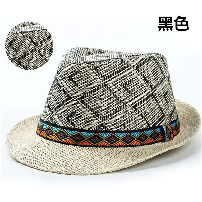 New Spring/Summer Men's Straw Knitted Hat Short Brim Trendy British Jazz  Sunscreen Beach Hat Versatile for Gentlemen