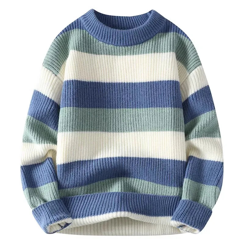 Men's Striped Sweater O-Neck Casual Knit Pullovers Fashion Long Sleeve Knitted Sweater Men Autumn Winter Warm Y2K Knitwear Tops - reetell