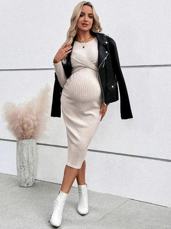 Autumn Winter American Casual Across Ties  A Line Slim Dress Maternity Elegant A Line Hot Clothes for Pregnant Women Pregnancy