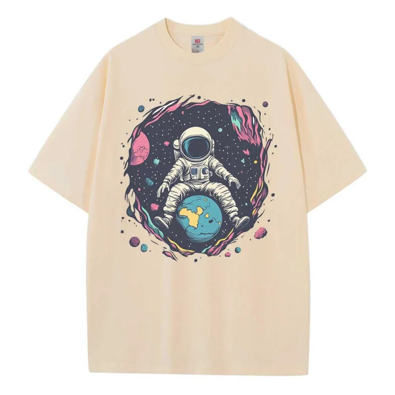 Baggy T Shirt Cotton Graphic Tees Designer Clothes Space Earth Astronaut Dropped Shoulders Vintage Unisex Tops Oversize T Shirts - reetell