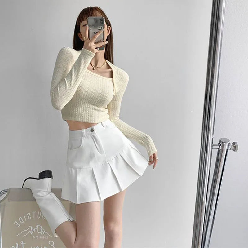 Y2K Vintage High Waist Pleated Skirt Women College Style Uniforms Safety Pants Mini Skirts Woman Korean Street Slim A-Line Skirt - reetell