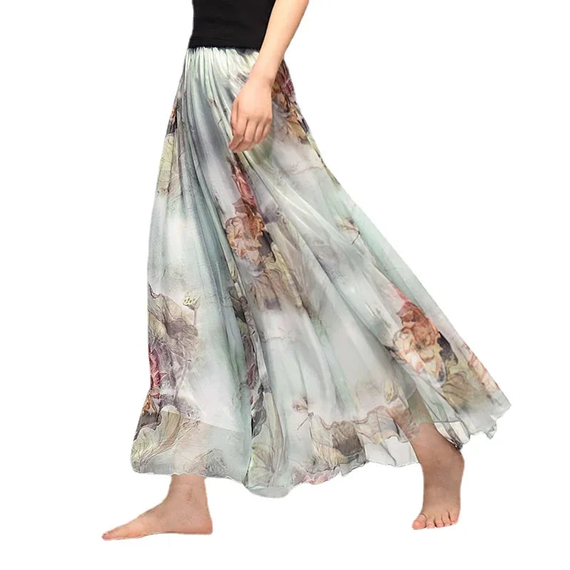 Vintage Bohemian Long Skirts Women Elegant Chiffon Saia Harajuku Beach High Waist Long Skirt Woman Clothes Faldas Tutu Vestidos - reetell